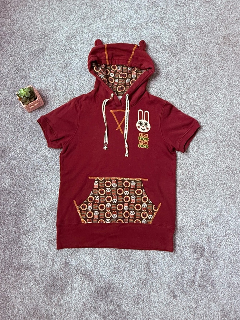 Vintage Harajuku Lovers Maroon Graphic Drawstring Hoodie Rare Y2K